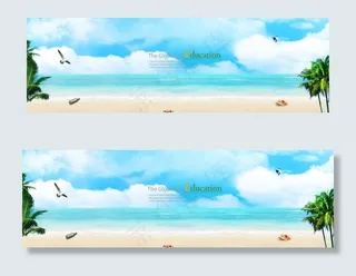 夏季蓝色天空清新沙滩背景素材