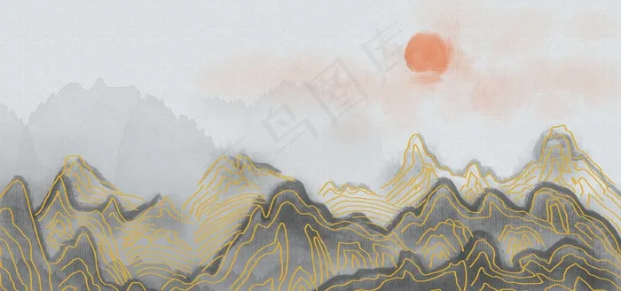 晕染水墨中国风烫金效果海报psd模版下载