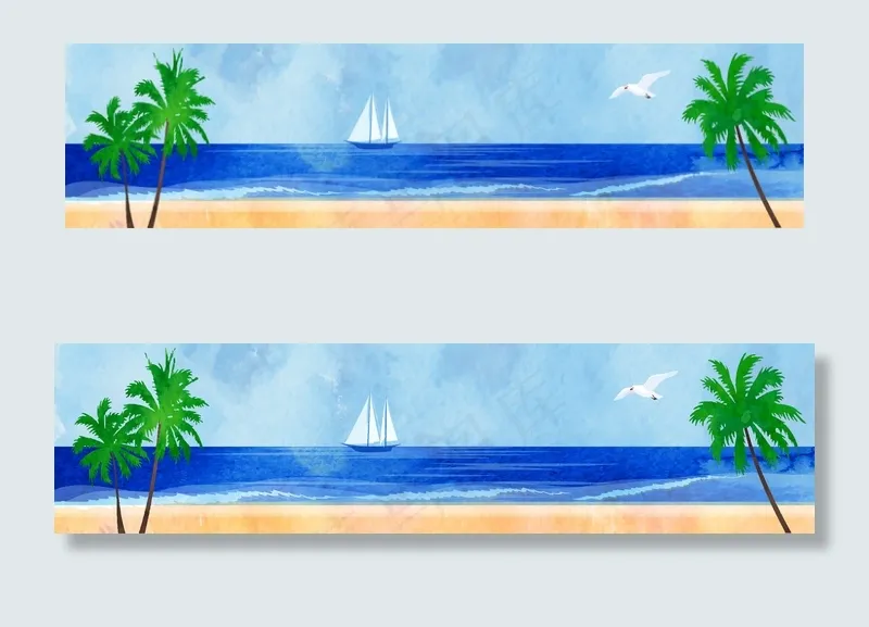 海边风景海滩椰树海洋海鸥帆船无框画...