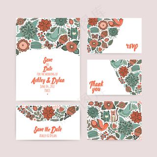 复古花鸟婚礼请贴模板下载