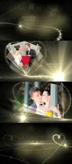 华丽粒子光束勾勒爱心浪漫婚礼相册视...