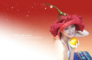 戴红帽子的美女psd素材
