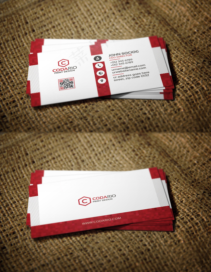 创意红色二维码名片设计模板下载