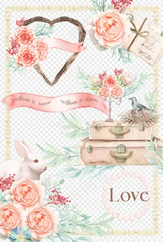 唯美手绘动植物PSD分层素材001