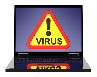 病毒警告标志在笔记本电脑的屏幕