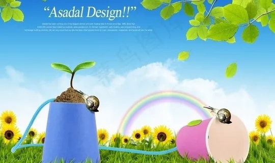 蜗牛的世界 发芽 绿色图片