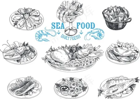 手绘海鲜