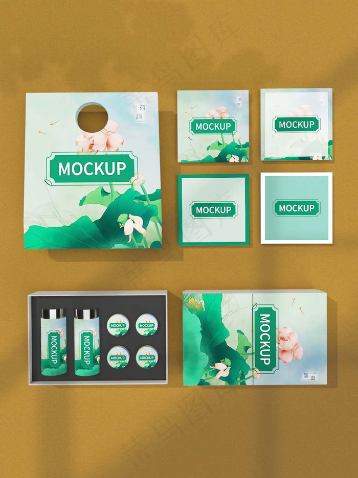 土黄色中式花窗背景中国风国潮文创样机