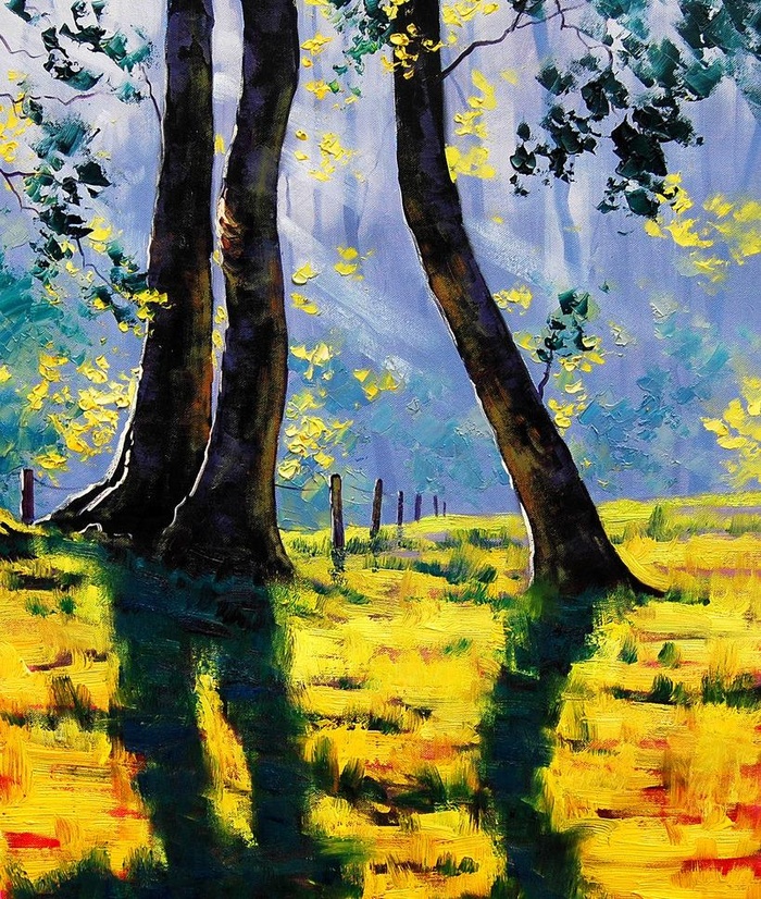 油画 背光树木图片