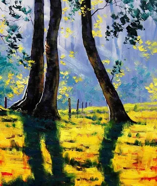 油画 背光树木图片