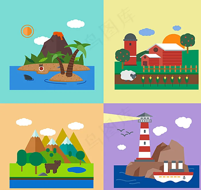 度假风景插画矢量素材图片ai矢量模版下载