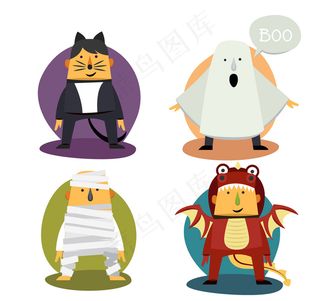 4款可爱万圣角色矢量素材