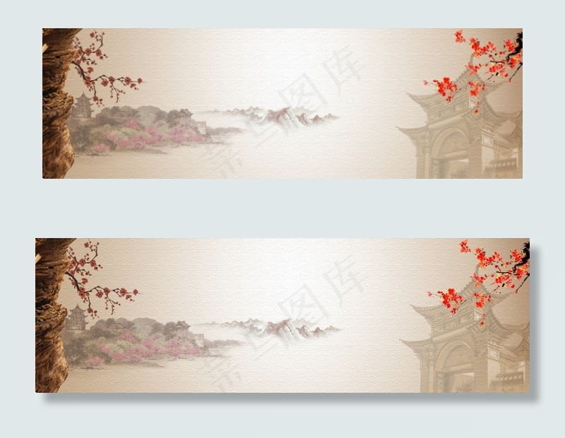 手绘彩色山水画背景图