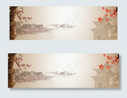 手绘彩色山水画背景图