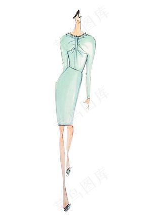 蓝色时尚连衣裙设计图