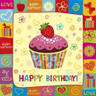 生日快乐卡片矢量素材图