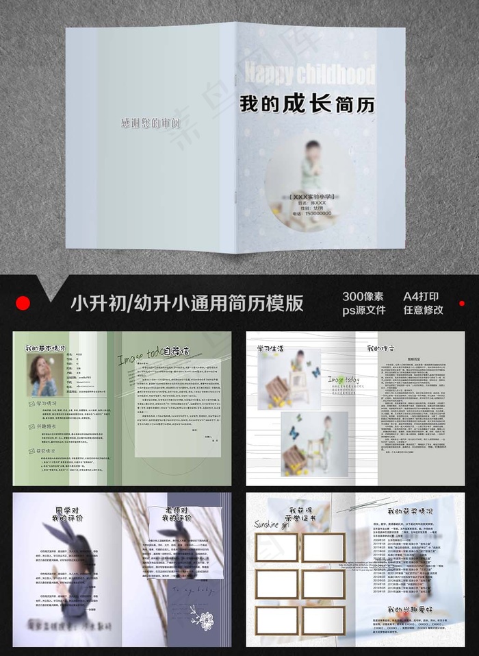 简约风小升初简历模板设计(4961X3508(DPI:300))psd模版下载