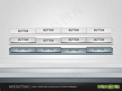 3D立体金属质感按钮PSD分层素材