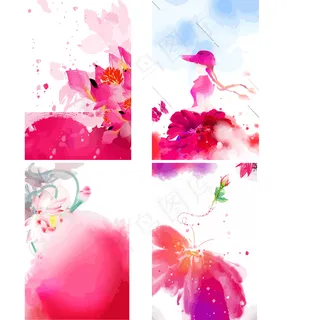 水彩粉少女花卉背景矢量元素