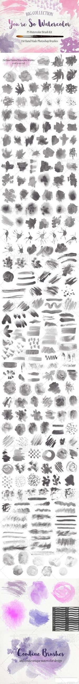 250款高清晰水彩涂抹套装PS笔刷