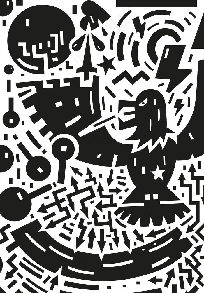 抽象卡通黑白图案—矢量素材10eps,ai矢量模版下载
