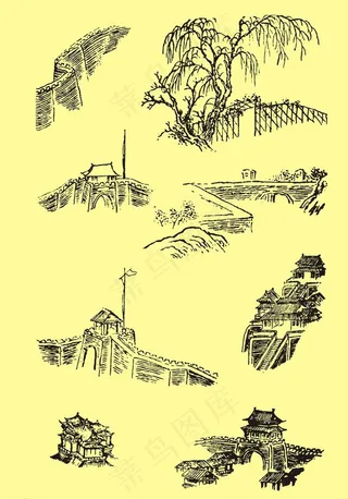 国画古代建筑图片