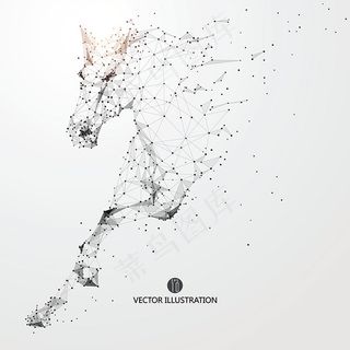 矢量简洁抽象体育运动粒子剪影动物奔...