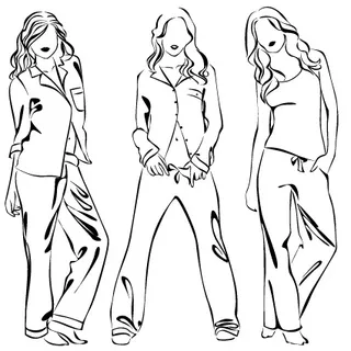 集时尚女孩铅笔素描矢量05