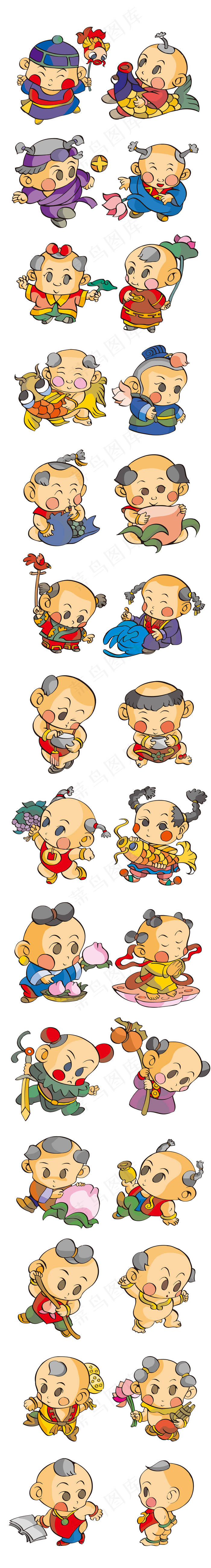 卡通招财童子中国风古典儿童人物矢量...