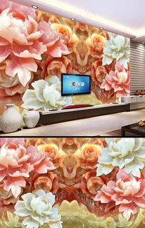 牡丹玉雕电视背景墙牡丹浮雕背景墙玉... 牡丹玉雕电视背景墙牡丹浮雕背景墙玉...