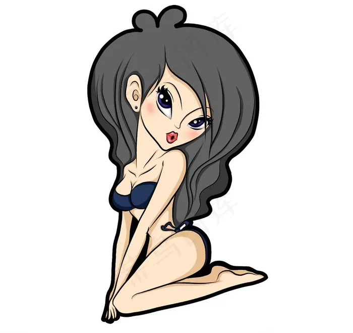 q版跪姿卡通美女图片psd模版下载