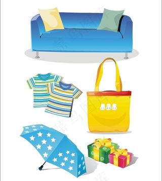 矢量沙发伞礼品衣服手提袋图片