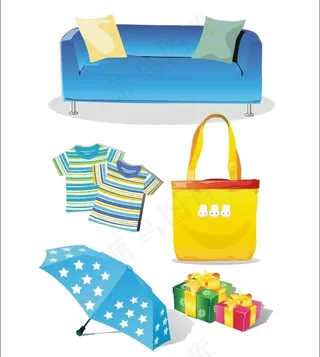 矢量沙发伞礼品衣服手提袋图片