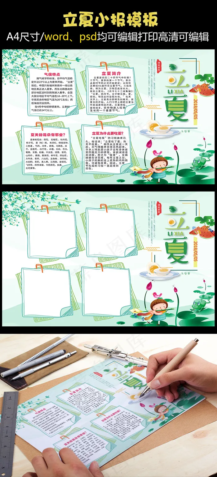 立夏传统节气绿色手抄报(4961X3508(DPI:300))psd模版下载
