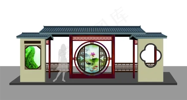 候车亭 游览车候车点  仿古候车亭ai矢量模版下载