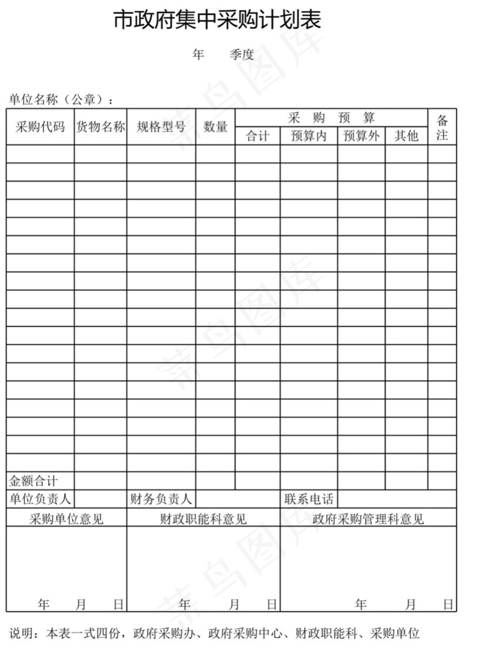 市*集中采购计划表