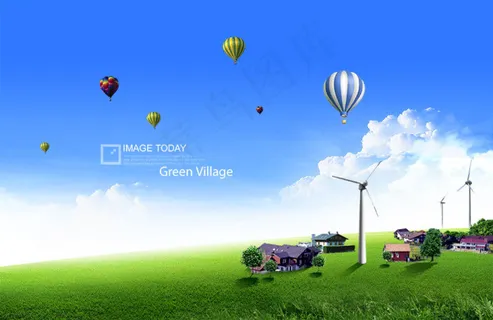 高清PSD分层素材满天飞舞热气球