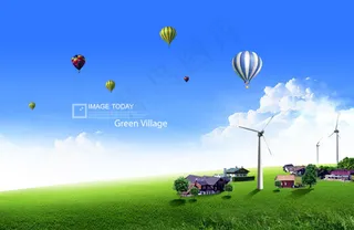 高清PSD分层素材满天飞舞热气球