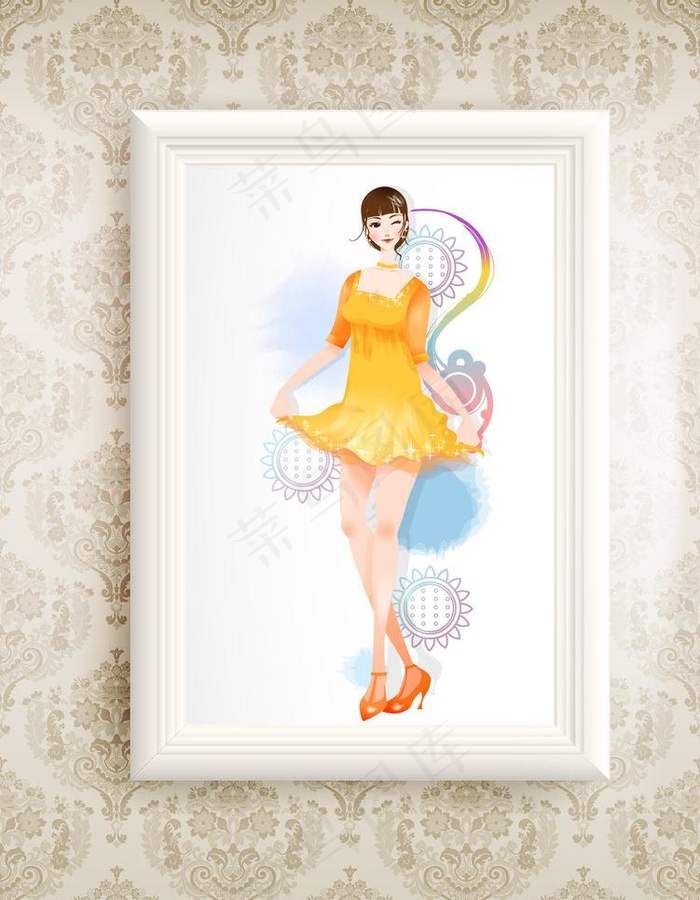 美女插画图片ai矢量模版下载