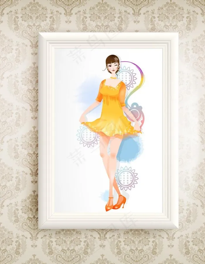 美女插画图片ai矢量模版下载