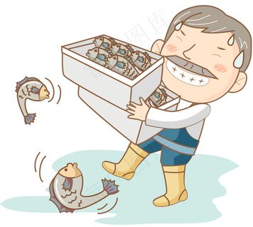 卡通捕鱼的爷爷