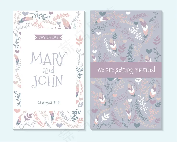 手绘婚庆邀请卡eps,ai矢量模版下载