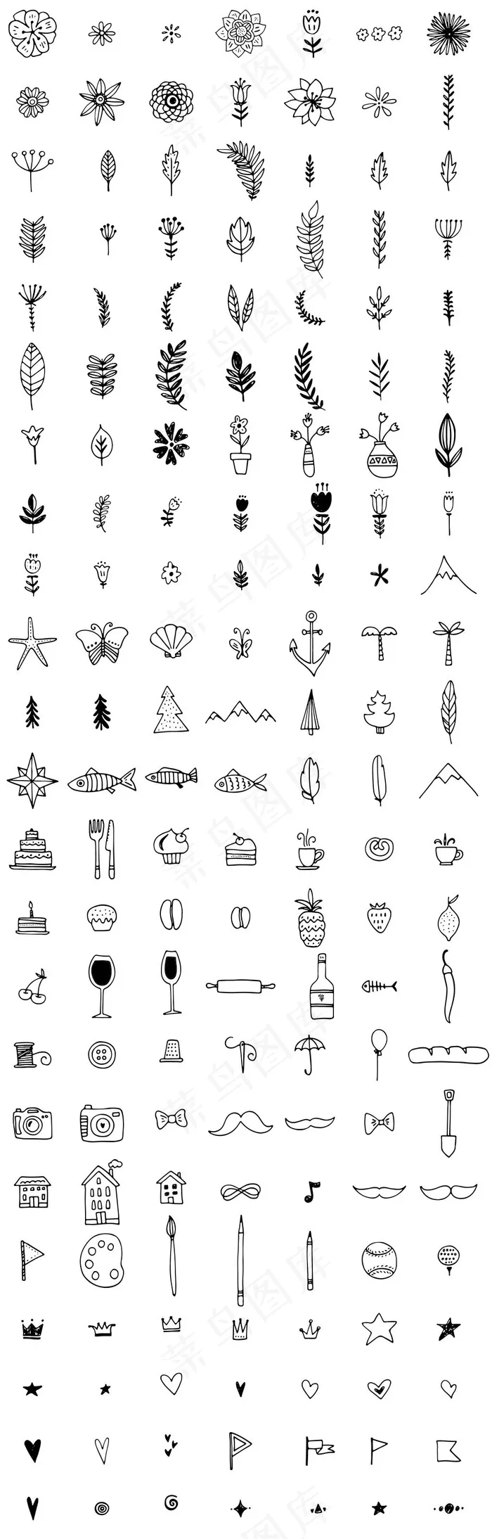 2017欧美复古手绘线条图标植物花...eps,ai矢量模版下载