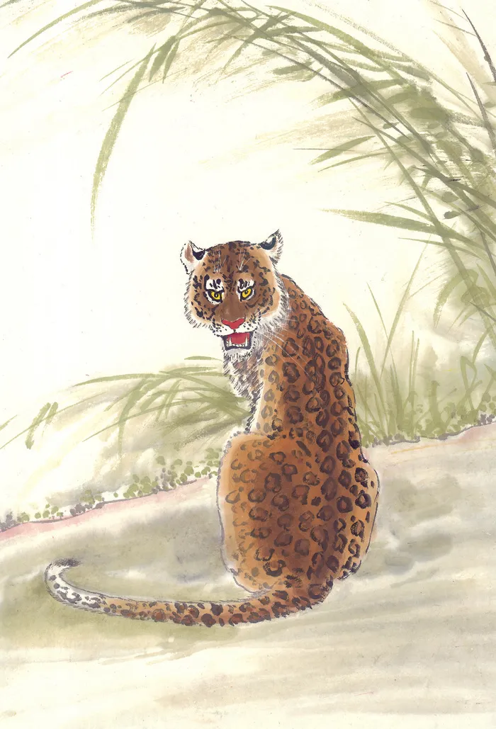 老虎与草国画图片