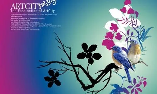 在中国传统风格的花鸟画矢量ai矢量模版下载
