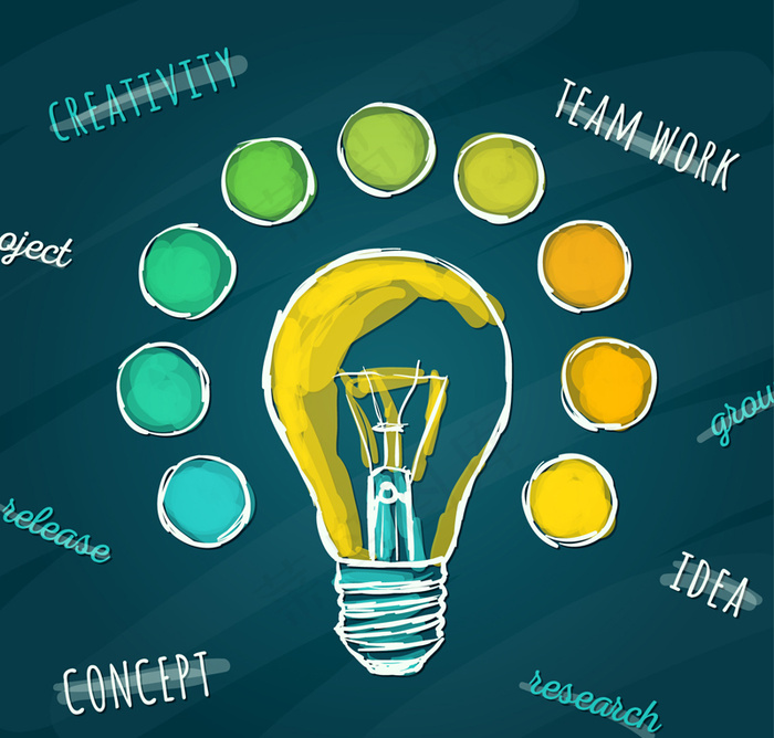 创意彩色灯泡插画