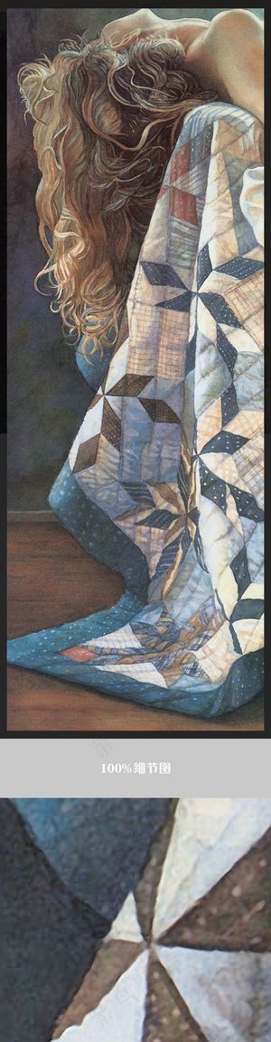 床上垂下长发的美女欧式怀旧水彩玄关...