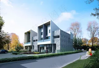 最新现代别墅外观效果图psd素材