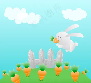 胡萝卜地里的白兔矢量素材