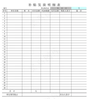 补贴发放表